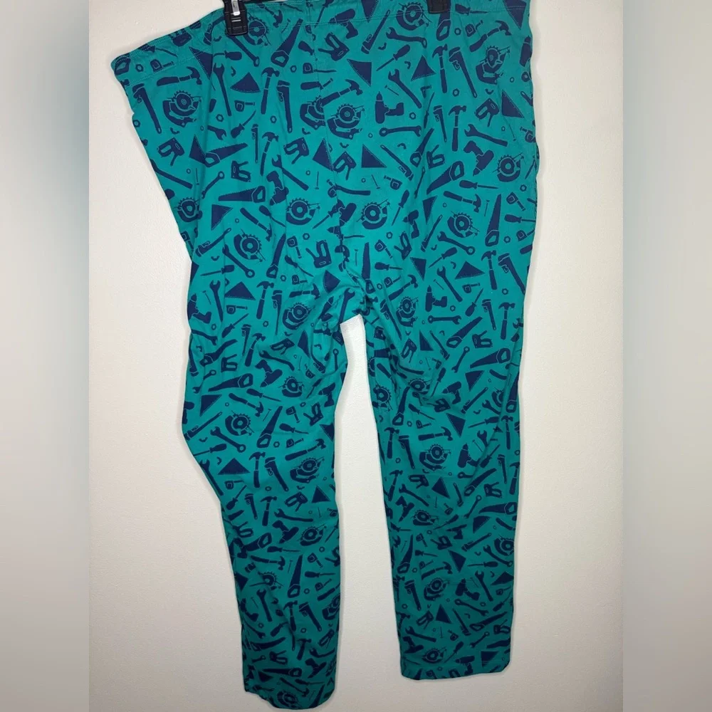 Duluth Trading Co Lounge Pants Men's 3XL Teal Tool Print‎